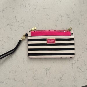 Betsy Johnson Black and White Striped Clutch with Pink Accents